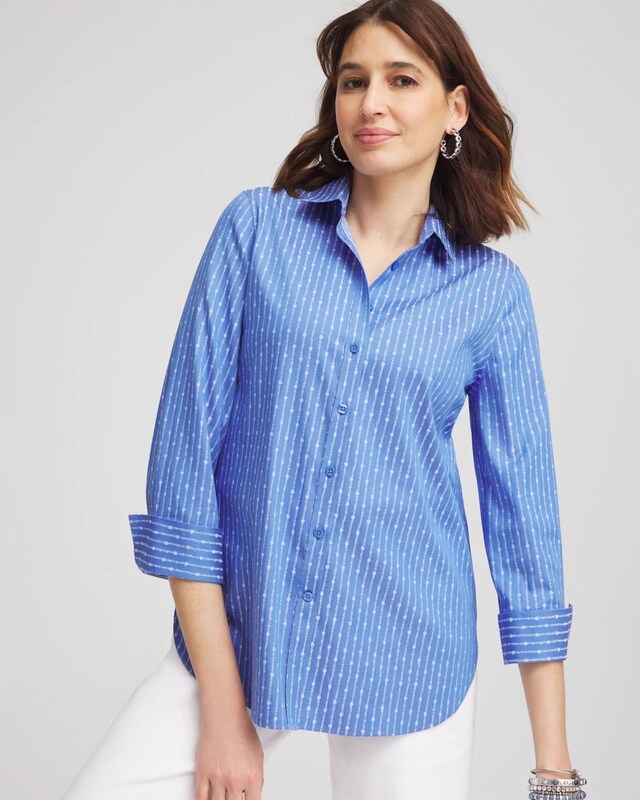 No Iron Dot Stripe Stretch Shirt